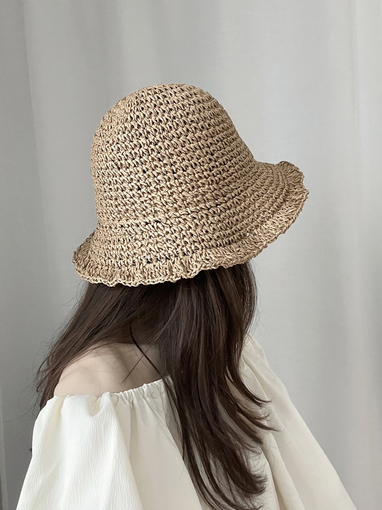 물결라인 챙넓은 라피아 지사 밀짚 모자 (4color)